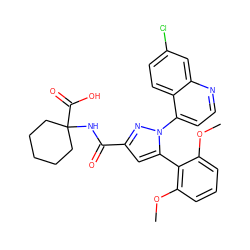 COc1cccc(OC)c1-c1cc(C(=O)NC2(C(=O)O)CCCCC2)nn1-c1ccnc2cc(Cl)ccc12 ZINC000169352858