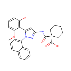 COc1cccc(OC)c1-c1cc(NC(=O)C2(C(=O)O)CCCCC2)nn1-c1cccc2ccccc12 ZINC000299872115