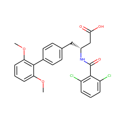 COc1cccc(OC)c1-c1ccc(C[C@H](CC(=O)O)NC(=O)c2c(Cl)cccc2Cl)cc1 ZINC000026575969