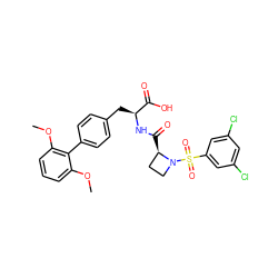 COc1cccc(OC)c1-c1ccc(C[C@H](NC(=O)[C@@H]2CCN2S(=O)(=O)c2cc(Cl)cc(Cl)c2)C(=O)O)cc1 ZINC000026382836