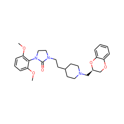 COc1cccc(OC)c1N1CCN(CCC2CCN(C[C@@H]3COc4ccccc4O3)CC2)C1=O ZINC000013813729