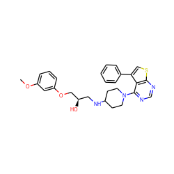 COc1cccc(OC[C@H](O)CNC2CCN(c3ncnc4scc(-c5ccccc5)c34)CC2)c1 ZINC000064541200