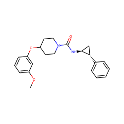 COc1cccc(OC2CCN(C(=O)N[C@H]3C[C@@H]3c3ccccc3)CC2)c1 ZINC000103269866