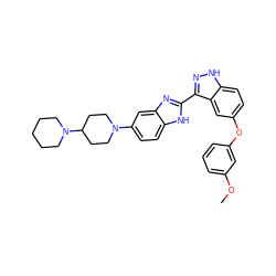 COc1cccc(Oc2ccc3[nH]nc(-c4nc5cc(N6CCC(N7CCCCC7)CC6)ccc5[nH]4)c3c2)c1 ZINC000036241955