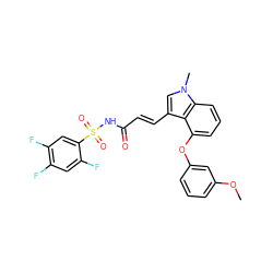 COc1cccc(Oc2cccc3c2c(/C=C/C(=O)NS(=O)(=O)c2cc(F)c(F)cc2F)cn3C)c1 ZINC000045496013