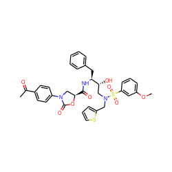 COc1cccc(S(=O)(=O)N(Cc2cccs2)C[C@@H](O)[C@H](Cc2ccccc2)NC(=O)[C@@H]2CN(c3ccc(C(C)=O)cc3)C(=O)O2)c1 ZINC000049942484