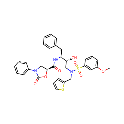 COc1cccc(S(=O)(=O)N(Cc2cccs2)C[C@@H](O)[C@H](Cc2ccccc2)NC(=O)[C@@H]2CN(c3ccccc3)C(=O)O2)c1 ZINC000049592939