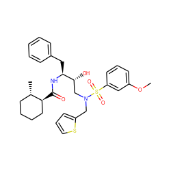 COc1cccc(S(=O)(=O)N(Cc2cccs2)C[C@@H](O)[C@H](Cc2ccccc2)NC(=O)[C@H]2CCCC[C@@H]2C)c1 ZINC000044418440