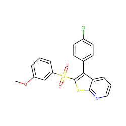 COc1cccc(S(=O)(=O)c2sc3ncccc3c2-c2ccc(Cl)cc2)c1 ZINC000138758928