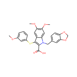 COc1cccc(Sc2c(C(=O)O)n(Cc3ccc4c(c3)OCO4)c3cc(OC)c(OC)cc23)c1 ZINC000028769213