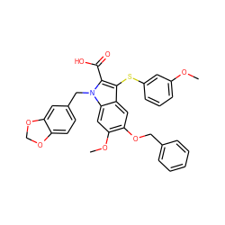 COc1cccc(Sc2c(C(=O)O)n(Cc3ccc4c(c3)OCO4)c3cc(OC)c(OCc4ccccc4)cc23)c1 ZINC000028769130