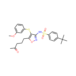 COc1cccc(Sc2c(NS(=O)(=O)c3ccc(C(C)(C)C)cc3)noc2CCCC(C)=O)c1 ZINC000029551798