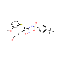 COc1cccc(Sc2c(NS(=O)(=O)c3ccc(C(C)(C)C)cc3)noc2CCCO)c1 ZINC000029549633