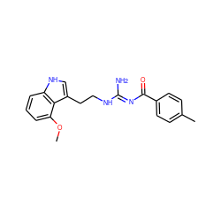 COc1cccc2[nH]cc(CCN/C(N)=N/C(=O)c3ccc(C)cc3)c12 ZINC000026842224