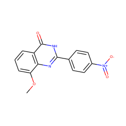 COc1cccc2c(=O)[nH]c(-c3ccc([N+](=O)[O-])cc3)nc12 ZINC000013782468