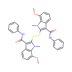 COc1cccc2c(C(=O)Nc3ccccc3)c(SSc3c(C(=O)Nc4ccccc4)c4cccc(OC)c4n3C)n(C)c12 ZINC000014944344