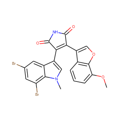 COc1cccc2c(C3=C(c4cn(C)c5c(Br)cc(Br)cc45)C(=O)NC3=O)coc12 ZINC000049877851