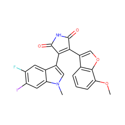 COc1cccc2c(C3=C(c4cn(C)c5cc(I)c(F)cc45)C(=O)NC3=O)coc12 ZINC000042890611