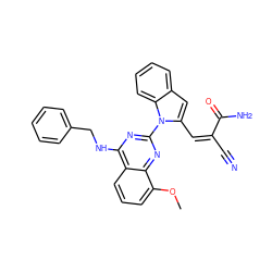 COc1cccc2c(NCc3ccccc3)nc(-n3c(/C=C(/C#N)C(N)=O)cc4ccccc43)nc12 ZINC000208177670