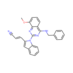 COc1cccc2c(NCc3ccccc3)nc(-n3c(/C=C/C#N)cc4ccccc43)nc12 ZINC000208169834