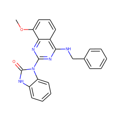 COc1cccc2c(NCc3ccccc3)nc(-n3c(=O)[nH]c4ccccc43)nc12 ZINC000219028723