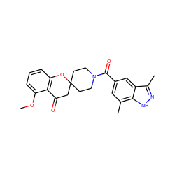 COc1cccc2c1C(=O)CC1(CCN(C(=O)c3cc(C)c4[nH]nc(C)c4c3)CC1)O2 ZINC000049072052