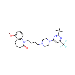 COc1cccc2c1CCCC(=O)N2CCCCN1CCN(c2cc(C(F)(F)F)nc(C(C)(C)C)n2)CC1 ZINC000028568379