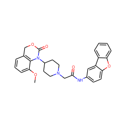 COc1cccc2c1N(C1CCN(CC(=O)Nc3ccc4oc5ccccc5c4c3)CC1)C(=O)OC2 ZINC000013612738