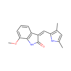 COc1cccc2c1NC(=O)/C2=C\c1[nH]c(C)cc1C ZINC000045384282