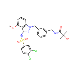 COc1cccc2c1c(NS(=O)(=O)c1ccc(Cl)c(Cl)c1)nn2Cc1cccc(CNC(=O)C(C)(C)O)c1 ZINC000095584293