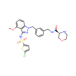 COc1cccc2c1c(NS(=O)(=O)c1ccc(Cl)s1)nn2Cc1cccc(CNC(=O)[C@@H]2COCCN2)c1 ZINC000095585505