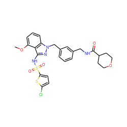 COc1cccc2c1c(NS(=O)(=O)c1ccc(Cl)s1)nn2Cc1cccc(CNC(=O)C2CCOCC2)c1 ZINC000095582115