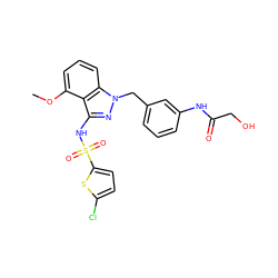 COc1cccc2c1c(NS(=O)(=O)c1ccc(Cl)s1)nn2Cc1cccc(NC(=O)CO)c1 ZINC000095572189