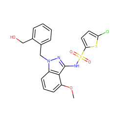 COc1cccc2c1c(NS(=O)(=O)c1ccc(Cl)s1)nn2Cc1ccccc1CO ZINC000084586526