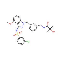 COc1cccc2c1c(NS(=O)(=O)c1cccc(Cl)c1)nn2Cc1cccc(CNC(=O)C(C)(C)O)c1 ZINC000095580742