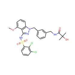 COc1cccc2c1c(NS(=O)(=O)c1cccc(Cl)c1Cl)nn2Cc1cccc(CNC(=O)C(C)(C)O)c1 ZINC000095581101