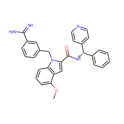 COc1cccc2c1cc(C(=O)N[C@@H](c1ccccc1)c1ccncc1)n2Cc1cccc(C(=N)N)c1 ZINC000003831852