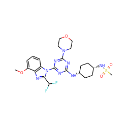 COc1cccc2c1nc(C(F)F)n2-c1nc(N[C@H]2CC[C@@H](NS(C)(=O)=O)CC2)nc(N2CCOCC2)n1 ZINC000140846103