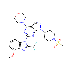 COc1cccc2c1nc(C(F)F)n2-c1nc(N2CCOCC2)c2cnn(C3CCN(S(C)(=O)=O)CC3)c2n1 ZINC000139031257