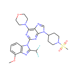 COc1cccc2c1nc(C(F)F)n2-c1nc(N2CCOCC2)c2ncn(C3CCN(S(C)(=O)=O)CC3)c2n1 ZINC000113914606