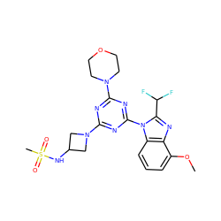 COc1cccc2c1nc(C(F)F)n2-c1nc(N2CCOCC2)nc(N2CC(NS(C)(=O)=O)C2)n1 ZINC000113914699