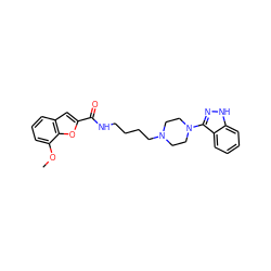 COc1cccc2cc(C(=O)NCCCCN3CCN(c4n[nH]c5ccccc45)CC3)oc12 ZINC000013679079