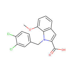 COc1cccc2cc(C(=O)O)n(Cc3ccc(Cl)c(Cl)c3)c12 ZINC000013588893