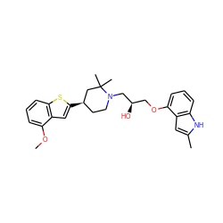 COc1cccc2sc([C@@H]3CCN(C[C@H](O)COc4cccc5[nH]c(C)cc45)C(C)(C)C3)cc12 ZINC000013587207