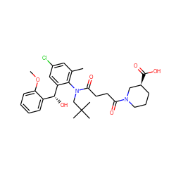 COc1ccccc1[C@@H](O)c1cc(Cl)cc(C)c1N(CC(C)(C)C)C(=O)CCC(=O)N1CCC[C@H](C(=O)O)C1 ZINC000072113374