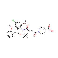 COc1ccccc1[C@@H](O)c1cc(Cl)cc(OC)c1N(CC(C)(C)C)C(=O)CCC(=O)N1CCC(C(=O)O)CC1 ZINC000072113217