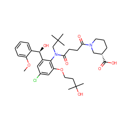 COc1ccccc1[C@@H](O)c1cc(Cl)cc(OCCC(C)(C)O)c1N(CC(C)(C)C)C(=O)CCC(=O)N1CCC[C@H](C(=O)O)C1 ZINC000072113654
