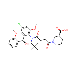 COc1ccccc1[C@H](O)c1cc(Cl)cc(OC)c1N(CC(C)(C)C)C(=O)CCC(=O)N1CCC[C@H](C(=O)O)C1 ZINC000072142608