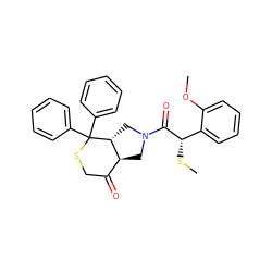 COc1ccccc1[C@H](SC)C(=O)N1C[C@H]2C(=O)CSC(c3ccccc3)(c3ccccc3)[C@@H]2C1 ZINC000029343600