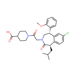 COc1ccccc1[C@H]1CN(CC(=O)N2CCC(C(=O)O)CC2)C(=O)[C@H](CC(C)C)c2ccc(Cl)cc21 ZINC000071330692